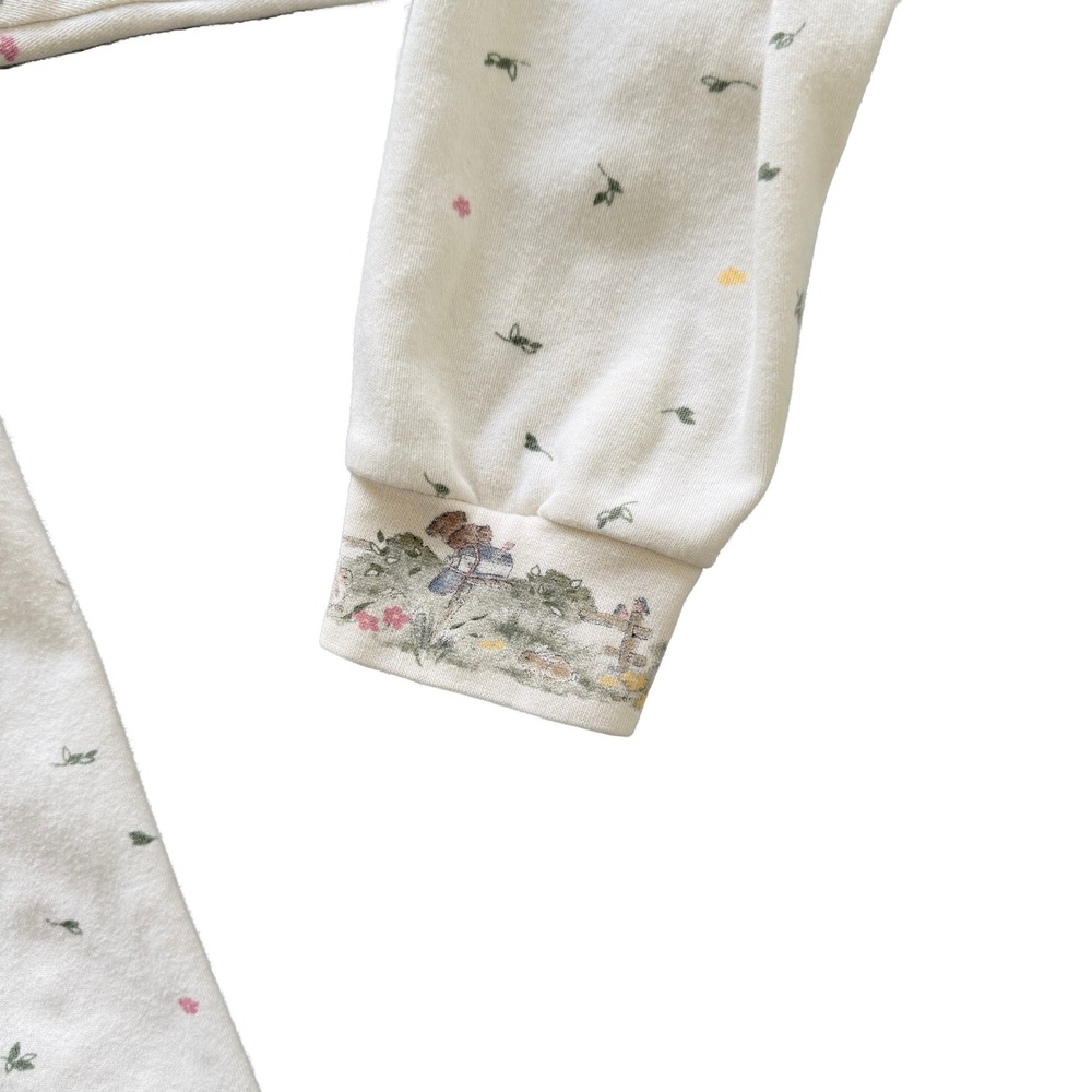 Vintage Cottagecore Ditsy Floral Mock Neck Top Cream Garden Graphic Long Sleeve - Picture 6 of 6